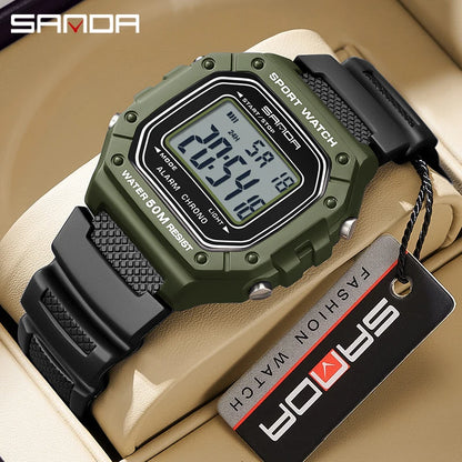 SANDA 2156 Fashion Mens Watch Military Water Resistant Sport Watches Army Big Dial Led Digital Wristwatches Stopwatches For Male.