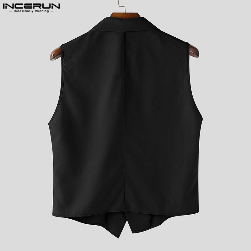 INCERUN Summer Men's Sets Solid Color Sleeveless Tops Tee Buttons Summer Long Pants Male Two-piece Suits Streetwear 2PCS S-5XL.