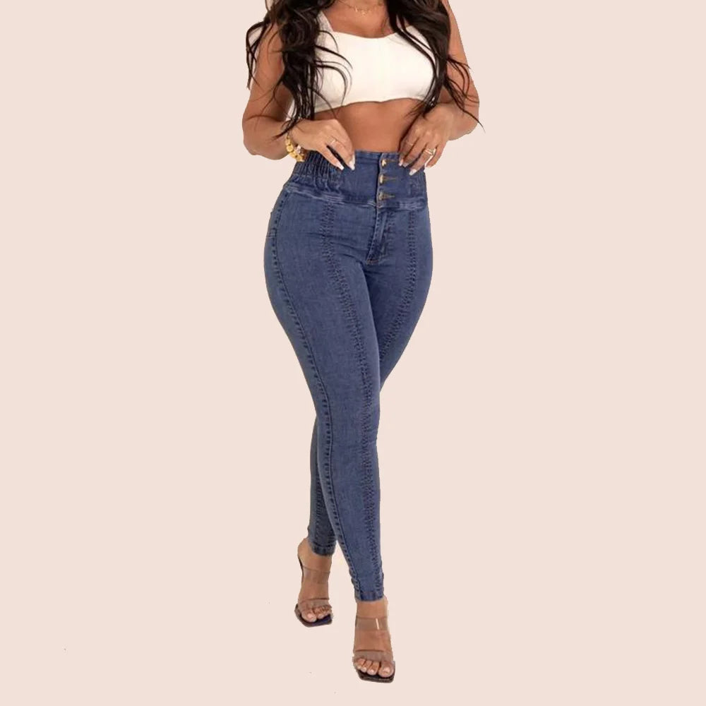 High Elasticity Pencil Jeans Skinny Jeans For Woman Super Stretch Denim High Waist Slim Fashion Trendy Waisted Vintage Pants.