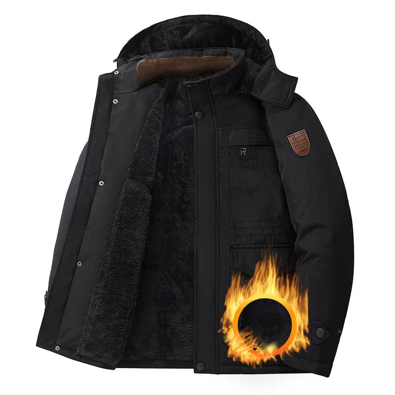 Thick Coat Winter Outdoor Running Sports Windproof Warm Fleece Hooded Cargo Jacket Men Removable Hood Thick Warm Fleece Jacket