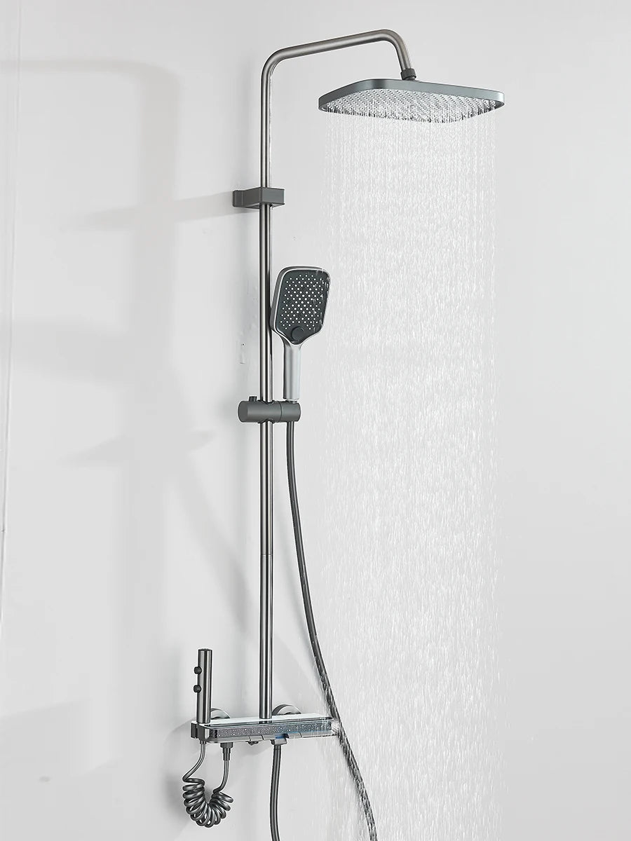 Intelligent Digital Display Luxury Shower Set Bathroom Wall Mounted Piano Key 4 Ways Water Outlet Rainlfall Shower Faucet System