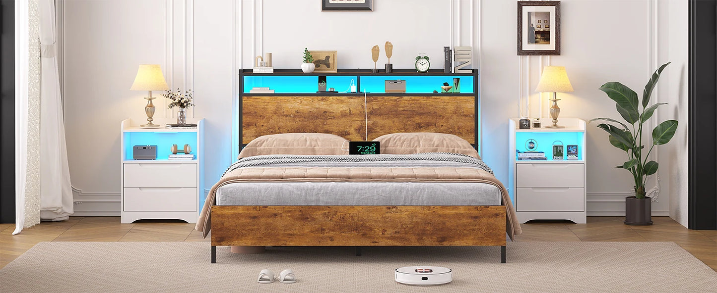 140x200 mit Gitterrahmen, integrierte LED-Beleuchtung und Ladestation (2 AC-Steckdosen, 2 USB-Anschlüsse), Bett 140x200 Mit Lattenrost Au