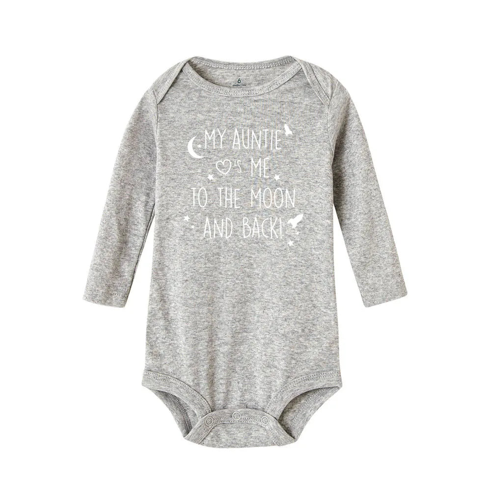 Baby-Body „Meine Tante Take Me To The Moon and Back“-Aufdruck für Neugeborene, Jungen, langärmelig, Kleidung, modisch, lässig, beste Geschenke.