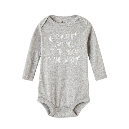 Baby-Body „Meine Tante Take Me To The Moon and Back“-Aufdruck für Neugeborene, Jungen, langärmelig, Kleidung, modisch, lässig, beste Geschenke.