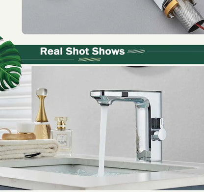 rozin Touchless Sensor Basin Faucet Smart Digital Display Bathroom Sink Faucets Grey Brass Sense Hot Cold Water Mixer Tap Crane