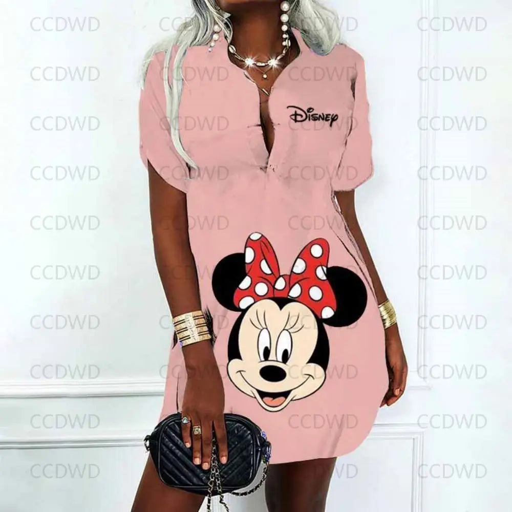Disney Neu in figurbetontem Kleid, modisch, elegant, lässig, Damenkleider, Sommerkleider, Damen 2025, Angebot mit V-Ausschnitt, Poloshirts, Y2k Mickey