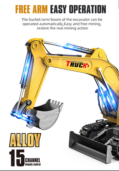 Alloy Rc Excavator Truck Toy Kids Remote Control Engineering Trucks Electric Vehicle Machine Games for Kids Boys Birthday Gifts.