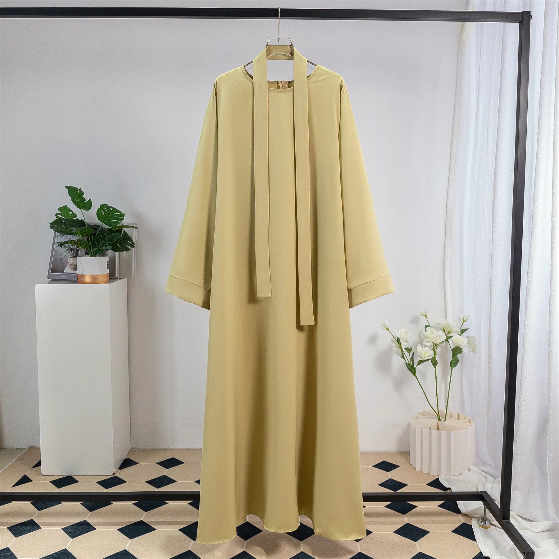 Muslim Abayas Long Maxi Prayer Dress Women Kaftans with Belt Full Sleeve Islamic Clothing Women Jilbabs Ramadan Dresses.