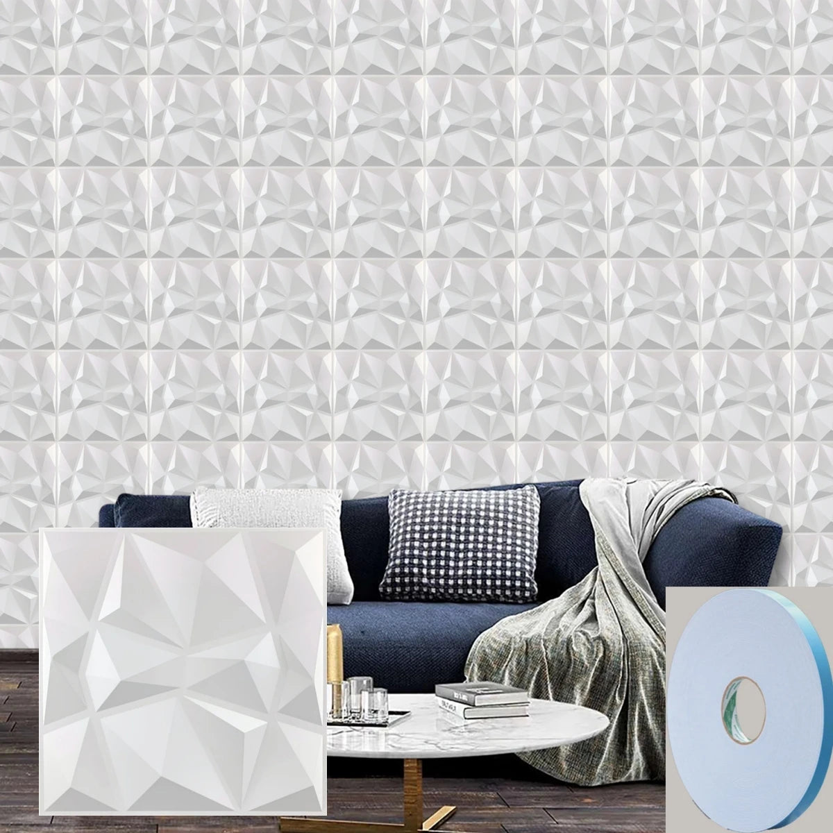 12/20/30pcs 3D pvc wall panels for indoor wall decoration, for living room hall bedroom hotel office,including tape