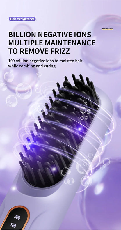 Electric Heating Straight Hair Comb LCD Screen USB Wireless Portable Negative Ion Styling Tool Rechargeable Straightening Brush.