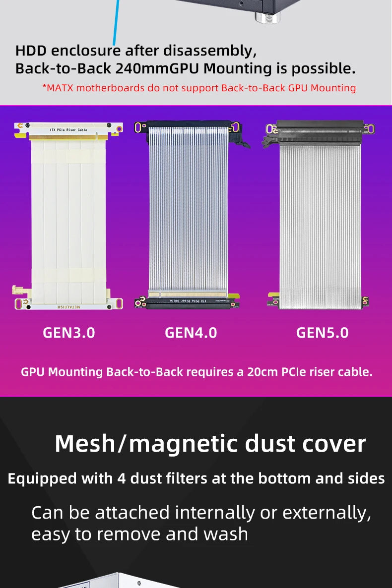 METALFISH T20 Mini ITX White Case 9L Compact PC Chassis Support Flex PSU/240mm GPU/100mm Cooler/180 Liquid Cooler.