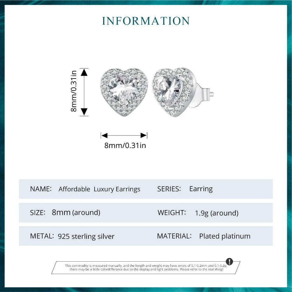BAMOER Gold Plated Halo CZ Stud Earrings 925 Sterling Silver Hypoallergenic Classic Elegant Heart Earrings Jewellry BSE894.