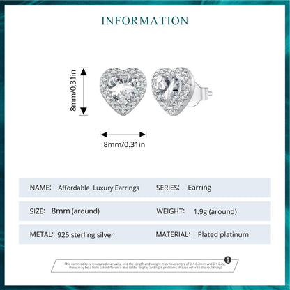 BAMOER Gold Plated Halo CZ Stud Earrings 925 Sterling Silver Hypoallergenic Classic Elegant Heart Earrings Jewellry BSE894.