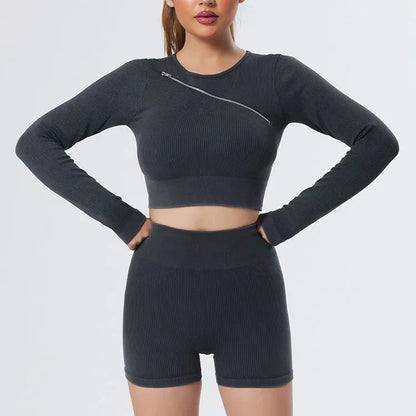 Yoga Suit High Waist Leggings Running Training Tights Sports Outfits Long Sleeve Crop Top Bra Seamless Fitenss Set Fitness Wear