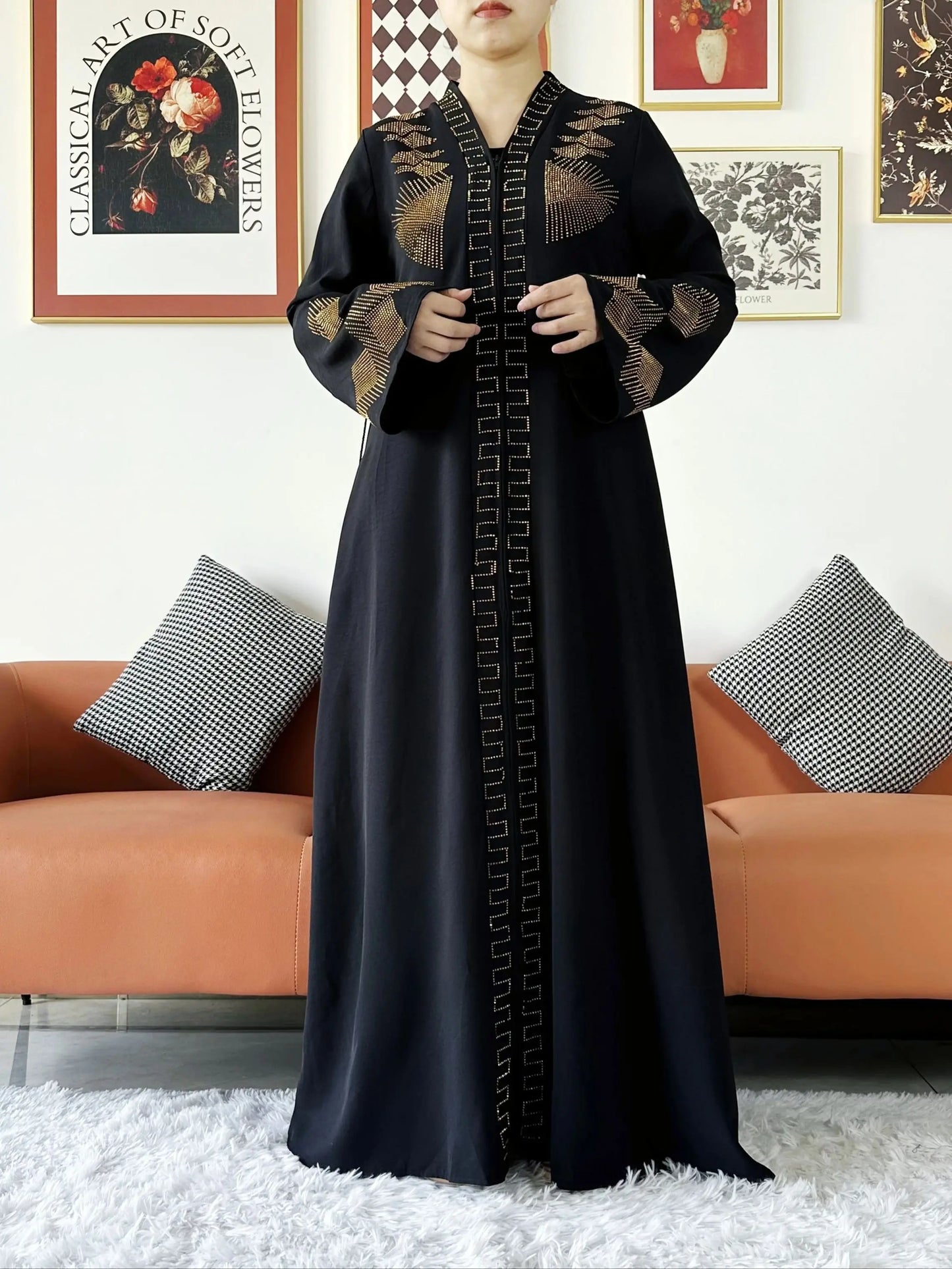 New Women Elegant Dress Chiffon Open Abaya with Zipper Muslim Women Dress Islamic Clothing Cardigan Abaya Women Muslim Dress.