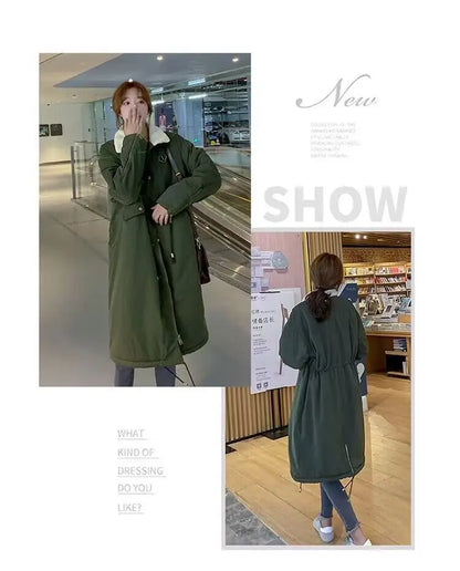 Daunen-Baumwoll-Parkas-Jacke für Damen, mittellang, über dem Knie, 2025, neue koreanische lockere Mode, Winter, gepolstert, weiblich, verdickt