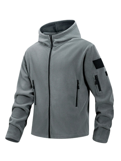 Men's Polar Fleece Zipper Hooded Jacket Autumn Winter Thermal Warm Work Coats Full-Zip Up Windproof Outdoor Hoodie Sweatshirt