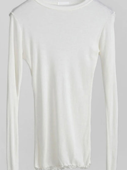 High Quality Plain T Shirt Women  Elastic Basic T-shirts Female Casual Tops Long Sleeve Sexy Thin T-shirt see through.