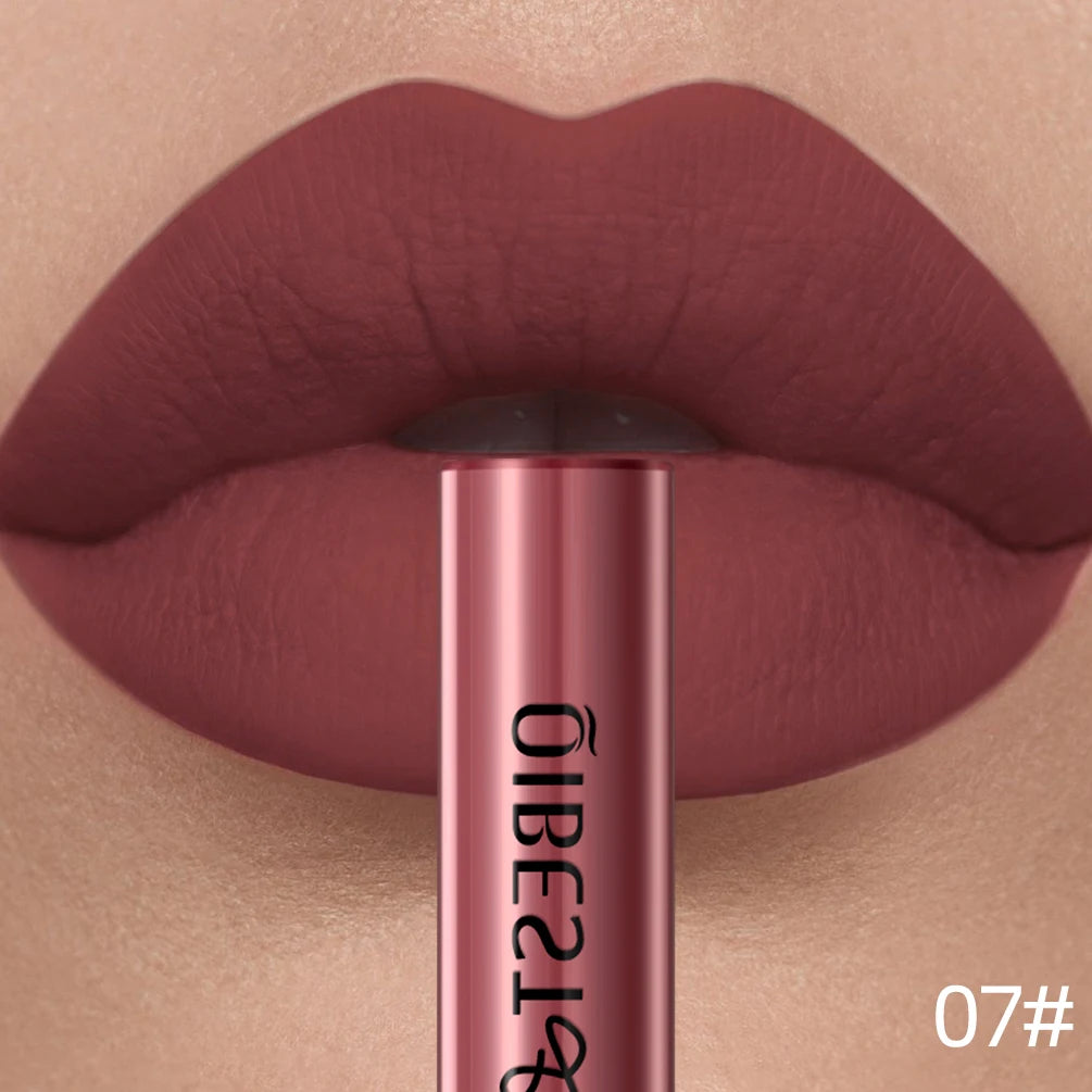 QIBEST Sexy Red Matte Lip Gloss Long Lasting Velvet Liquid Lipstick Lip Makeup Women Beauty Nonstick Cup Waterproof Lipgloss Hot