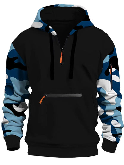 Autumn and winter men's new casual hoodie quality camouflage arm zipper long-sleeved pullover trend hoodie ins fashion Skids.