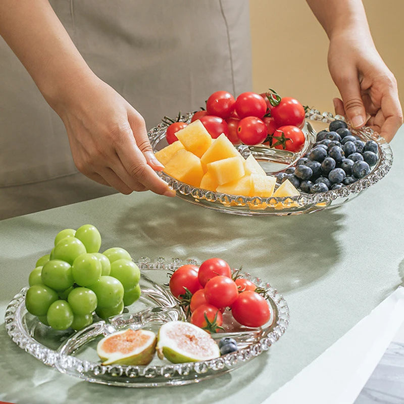 Divided Fruit Plate Glass Dried Fruit Candy Plate Household Side Dish Plate Breakfast Plate Fat-reduced Meal Plate Tableware.