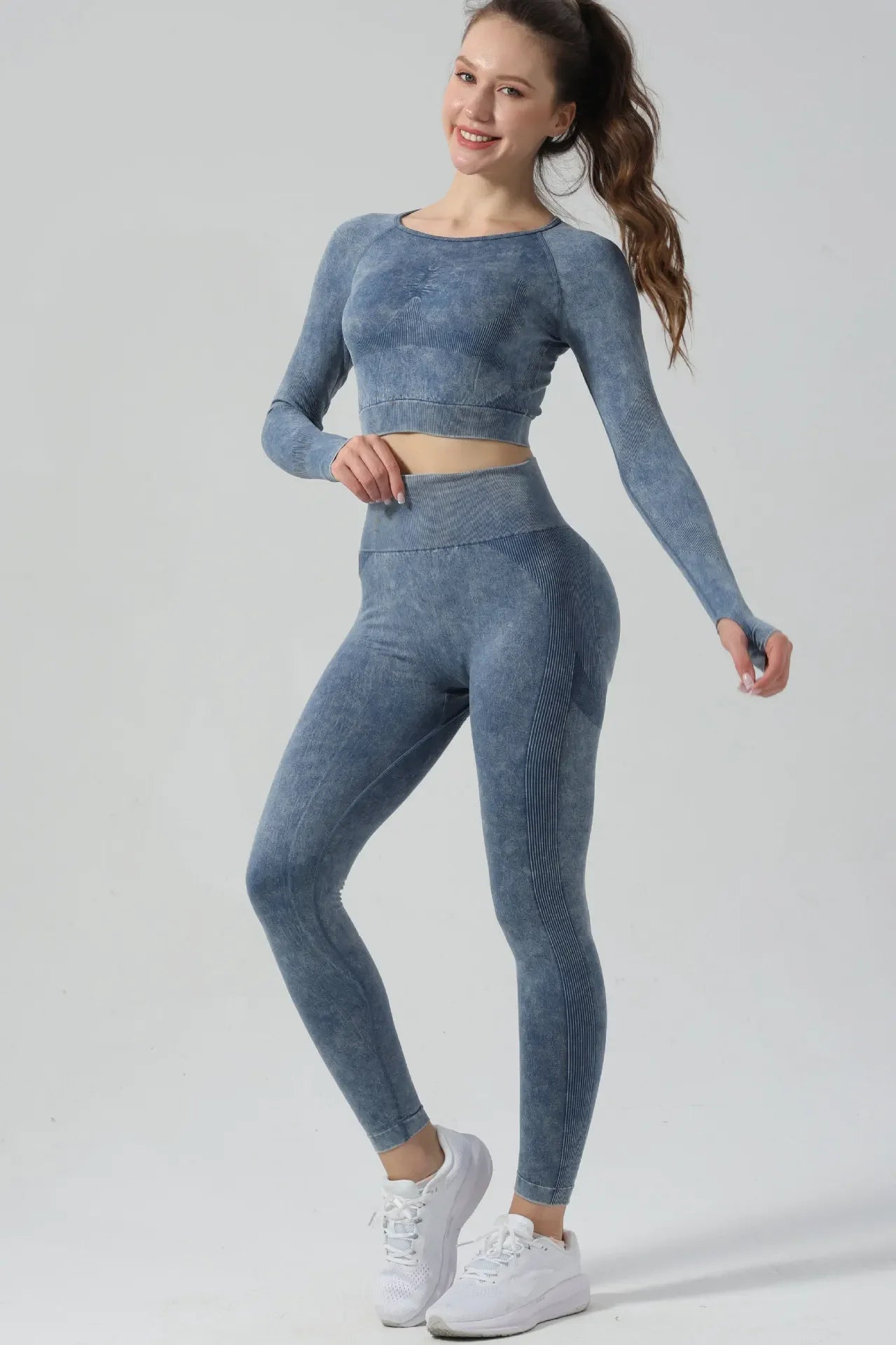 High Waist Yoga Pants Sand Washed Seamless Peach Butt Fitness Sportswear Tight Long Trousers for Women Autumn Season.