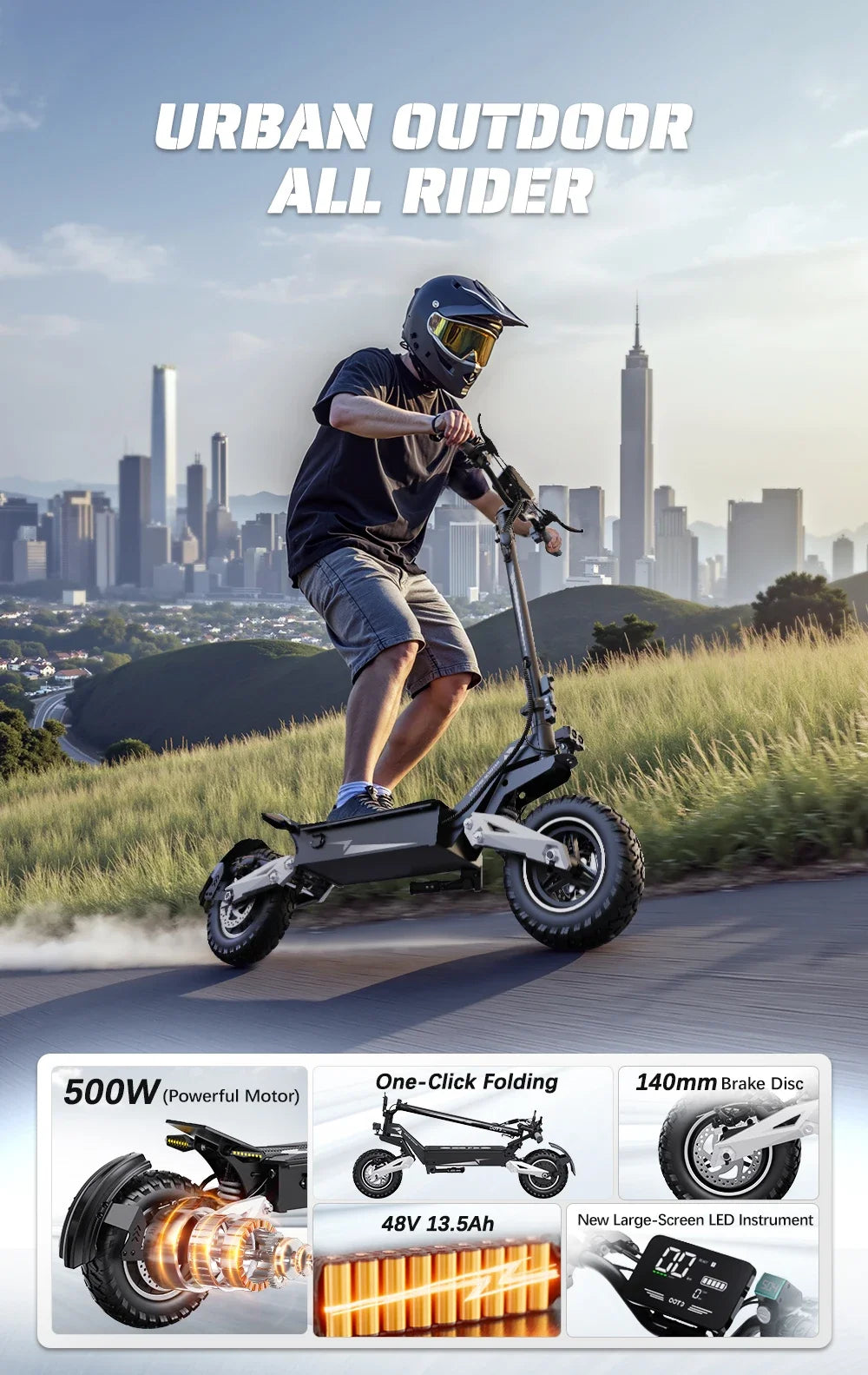 OOTD T10 Electric Scooter 500W Motor 48V13AH Battery City Off-Road Electric Scooter Adult 11 Inch Foldable Electric Scooter.