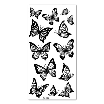 1/6pcs Black Butterfly Fake Tattoo Waterproof Temporary Tattoo Stickers Leg Arm Hand Foot Body Arts Magic Flower Texture Sticker