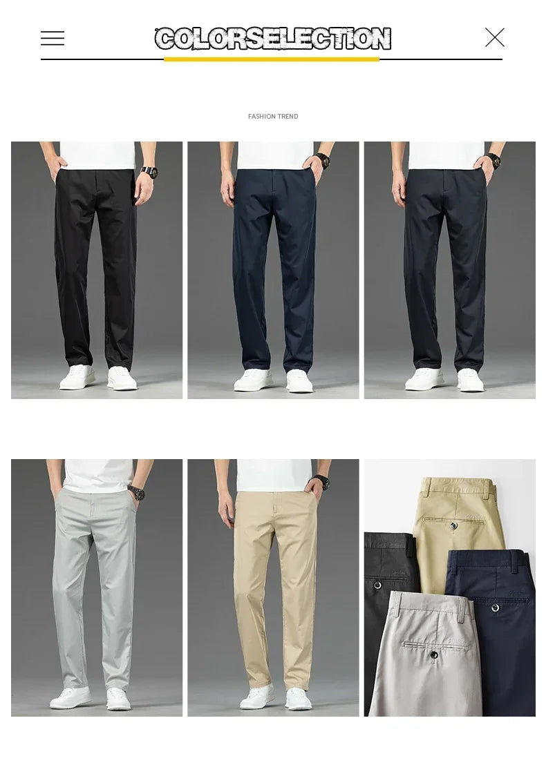 Thin Men Bamboo Summer Pants Casual High Quality Business Classic Fashion Stretch Slim Formal Straight Trousers Black Gray Khaki.