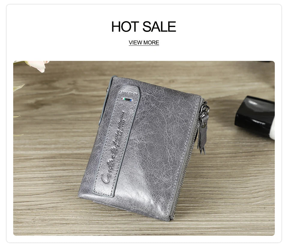 Fashion Genuine Leather Women Wallet Bi-fold Wallets Red ID Card Holder Coin Purse With Double Zipper Small Women's Purse 2022