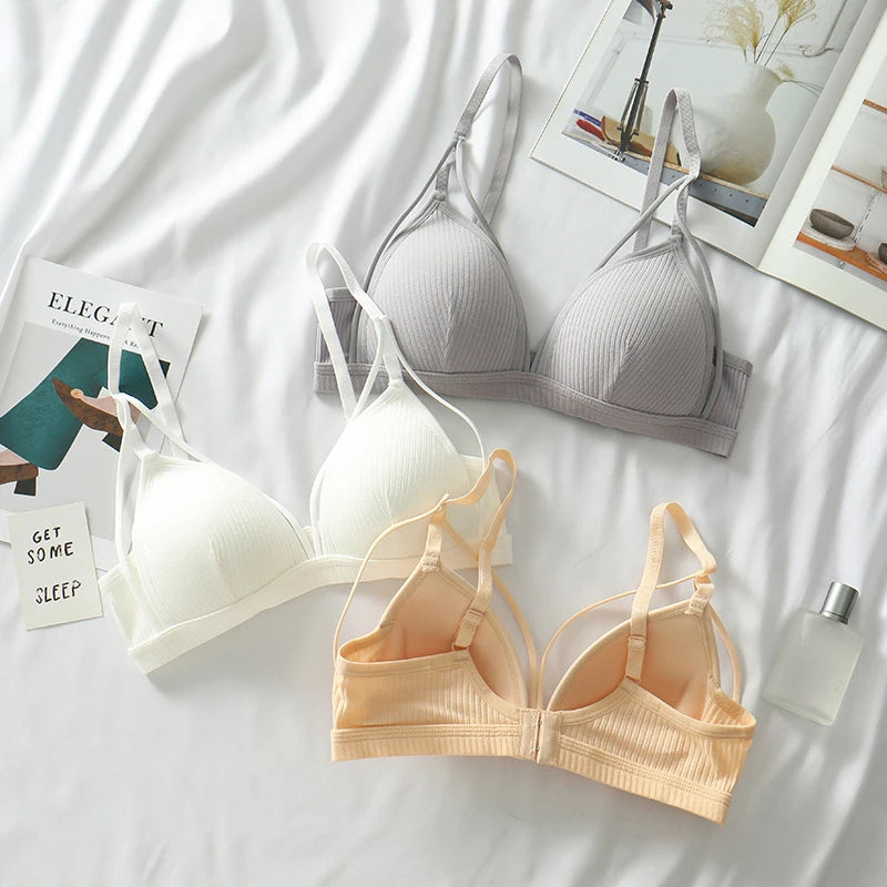 Sexy Women Bra Wire Free Brassiere Push Up Lingerie French Triangle Cup Bra Underwear Thread Top Female Intimates Bralette.