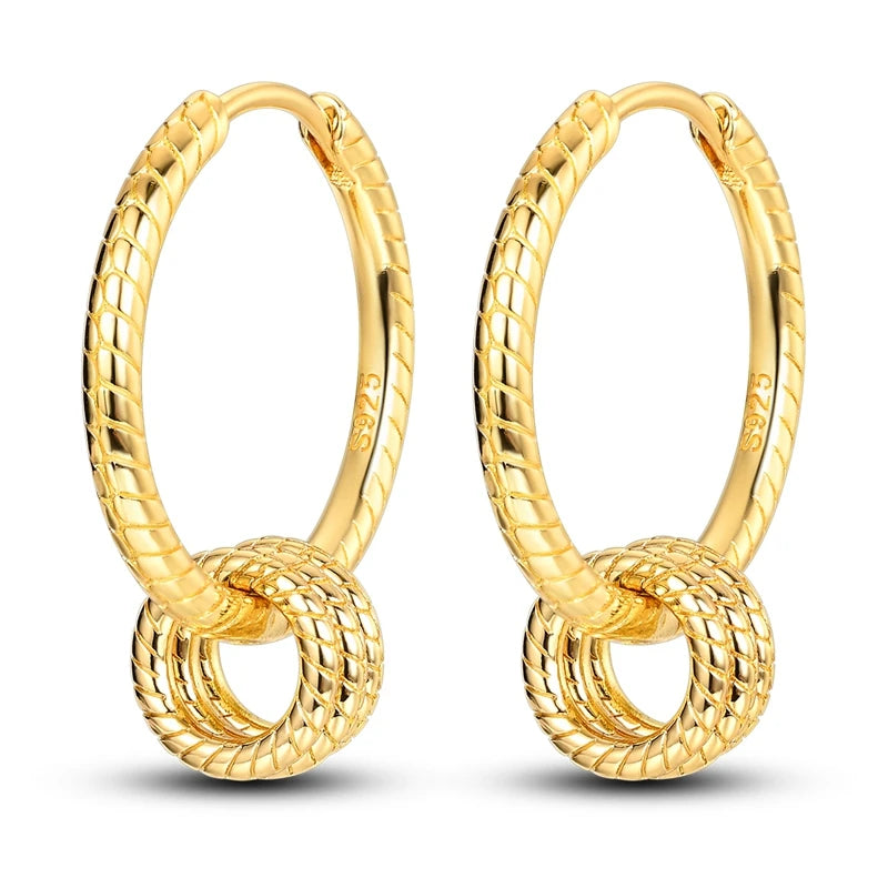Yellow Gold Starlight Hoop Earrings For Girl Sparkling Classic Snakebone Multi-loop Earrings Star Moon 925 Silver Women Earring