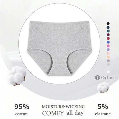 7Pcs Women's Cotton Panties Solid Color Plus Size Briefs Female Mid Waist High Elastic Underwear Cozy Breathable Lingerie S-2XL.