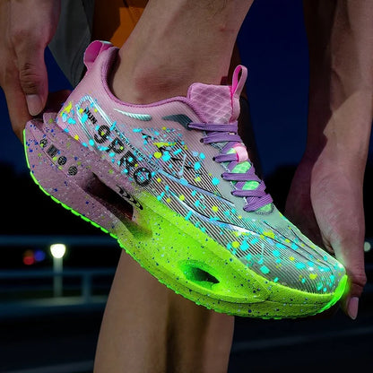 New Soft Sole Cushioning Men's Running Shoes for Women High-quality Road Jogging Shoes Light Comfy Sneakers Reflective Night Run.