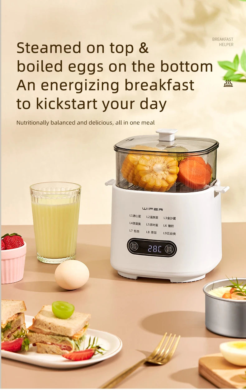 300W Electric Egg Boiler Breakfast Machine Multicooker Steamer Automatic Egg Cookers Home Egg Custard Steaming Cooker with Timer.