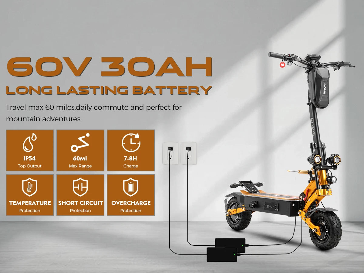 YUME X11+ adult electric scooter 6000W dual motor 60V 30Ah battery 11-inch tires top speed 95km/h range 100km..