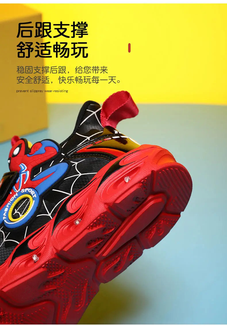 Disney Boys Shoes LED Lights Cartoon Autumn Children's Sports Shoes Leather Non-slip Children's Running Shoes Sneaker Size 25-35.