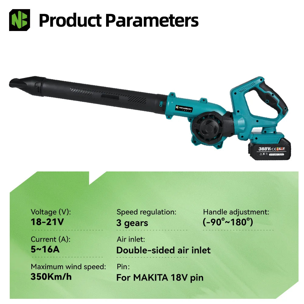 NEWBENY 3 Gänge bürstenloses elektrisches Luftgebläse, kabellos, verstellbare Rotation, Blatt-Schnee-Staubreiniger-Werkzeug für 21 V 18 V Batterie