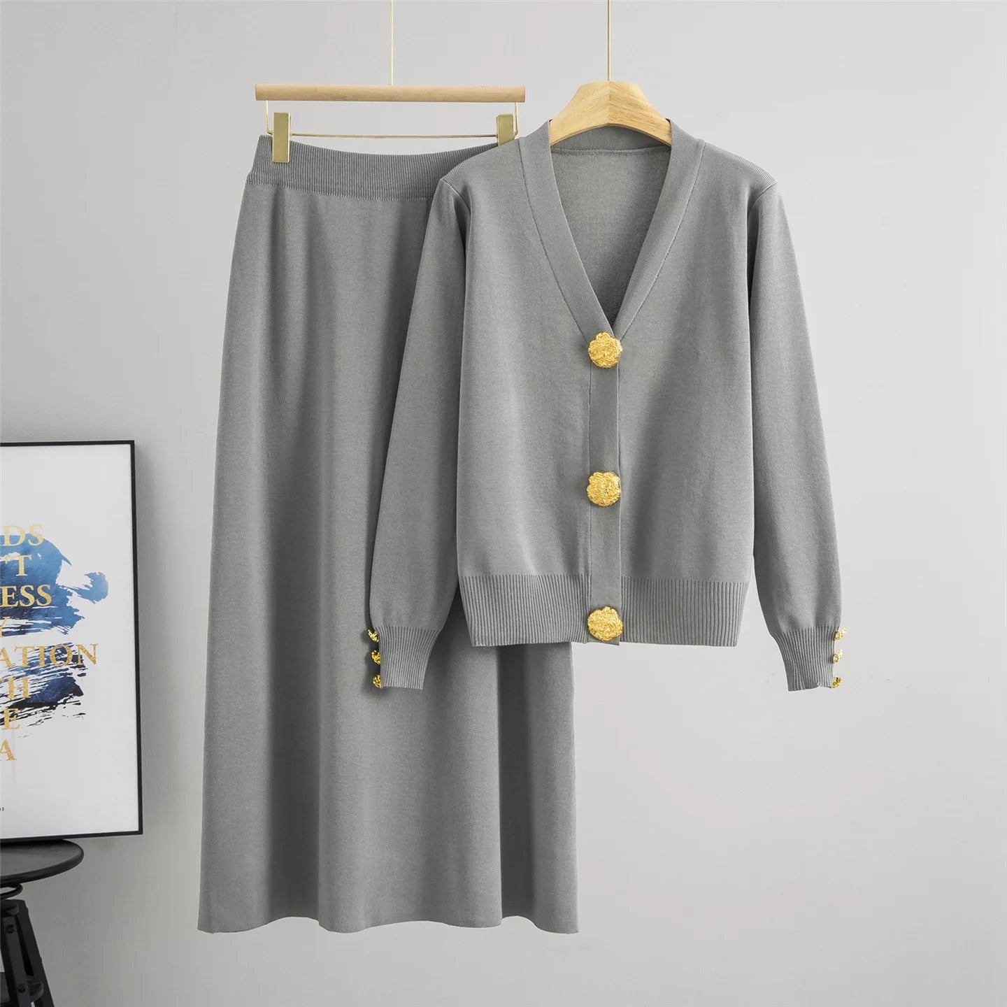 Women Knitted Sweater Muslim 2 Piece Set Cardigan Single Breasted Coat Long Skirt Suit Knit Outfits Morocco Autumn Winter 2025.