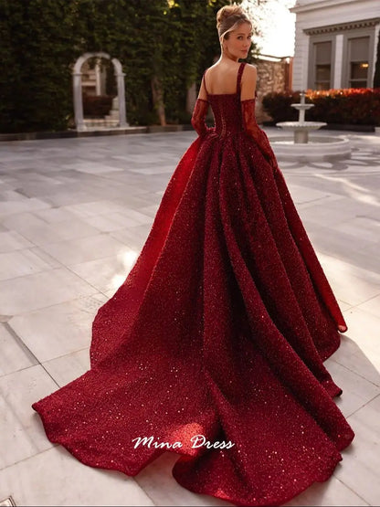 Mina Maßgeschneiderte Perlen, luxuriöse Damen-Abendkleider für besondere Anlässe, quadratischer Führer, rückenlang, Party, elegante Frau, Abschlussball