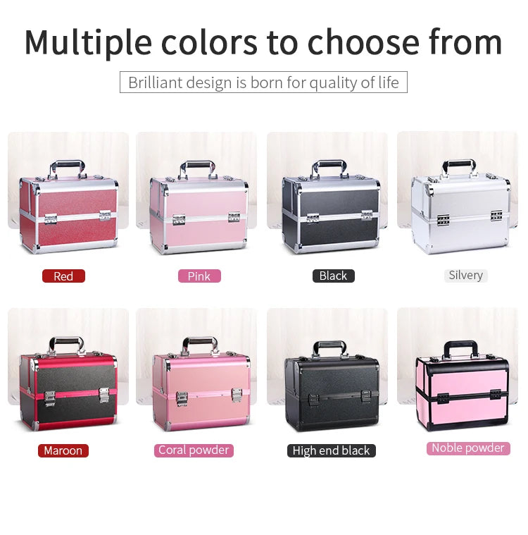Makeup Train Case Pro Adjustable 4 Sliding Trays Cosmetic Case Storage Organizer Box Lockable Compartments.