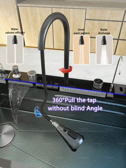 Various Waterfall kitchen Sink  Stainless Steel Multifunctional Large Single Slot Digital Display Sinks