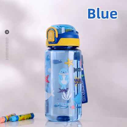 600ml Dinosaur Water Bottle For Kids Water Sippy Cup With Silicone Straw Leakproof Plastic Water Bottles Summer Kids Water Cup.