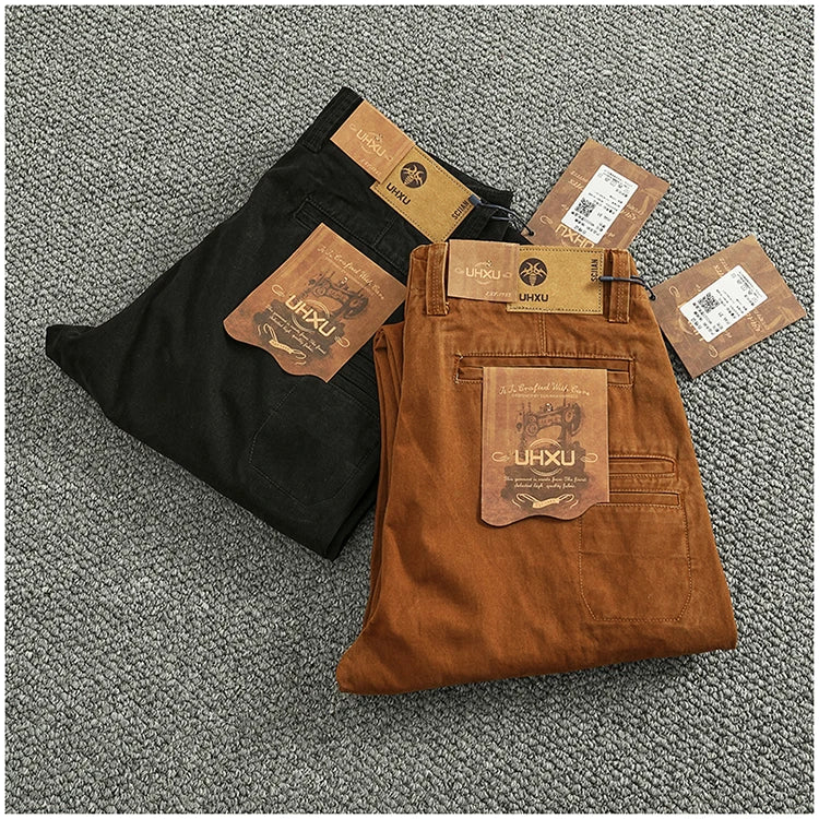 Spring And Autumn New American Retro 100% Cotton Multi-pocketed Washed Old Straight Casual Pants Loose Fashion Cargo Trousers.