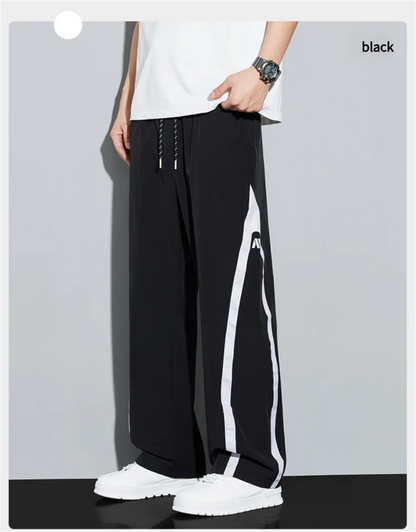 2025 Summer Ice Silk Casual Pants Boys Casual Peplum Pants Handsome Straight Colorblocking Sports Pants.