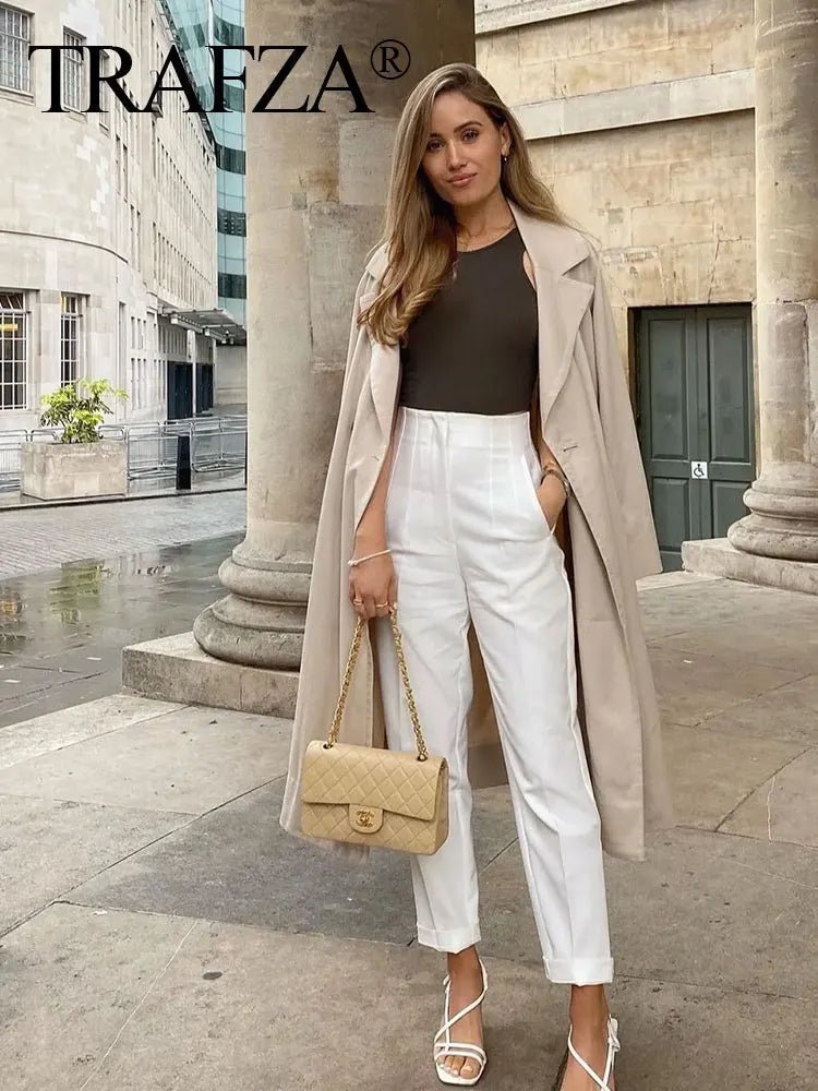 TRAFZA Frauen Elegante Feste Bleistift Hosen Hohe Taille Hose Für Frauen Casual Streetwear Frau Hosen Büro Tragen Chic Hose.
