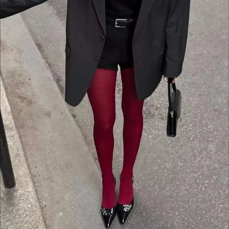 Kave 2024 Autumn Winter Christmas Women 80D Soft Solid Color Semi Opaque Footed Tights High Waist Womens Tights Plus Size Tights.