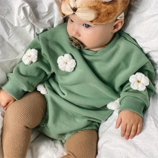 2024 Frühling Baby Kleidung Blumen Sweatshirt Stram pler Baby Mädchen Jungen Langarm Bodysuit Kleidung Neugeborene 0-12 Monate 24m Overall