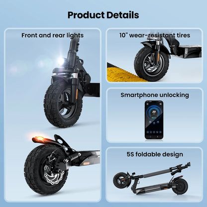 ISCOTER W9 Electric scooter 1000W engine 48V14AH battery foldable E-type scooter 10-inch pneumatic tire adult electric scooter.