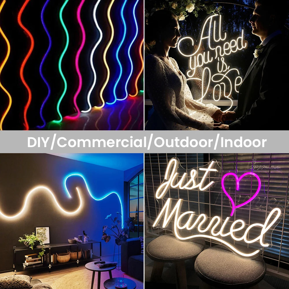 5V 12V 24V Neon LED Strip With 2Pin Wire 120LEDs/M IP67 Silicon Tube Bar Lamp Soft Flexible DIY Light Sign Rope 3000K-6500K.